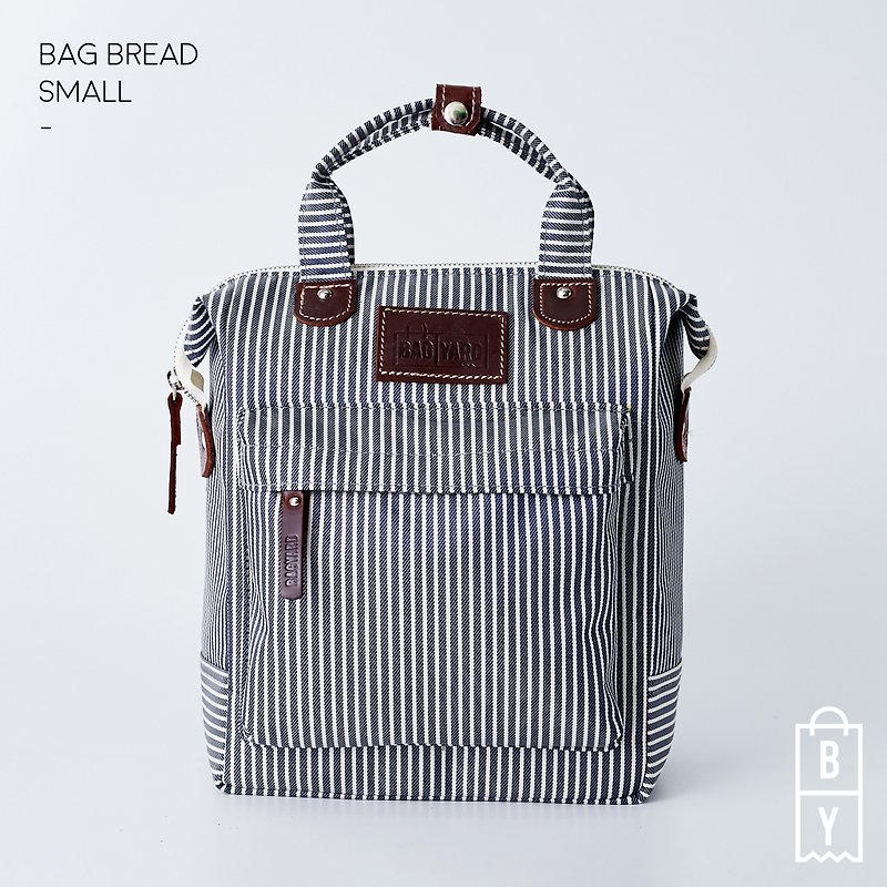 BAG PACK : BAG BREAD: NAVY STRIPE: SMALL LOAF (H28 cm x W22 cm x D14 cm) - 背囊/背包 - 棉．麻 藍色