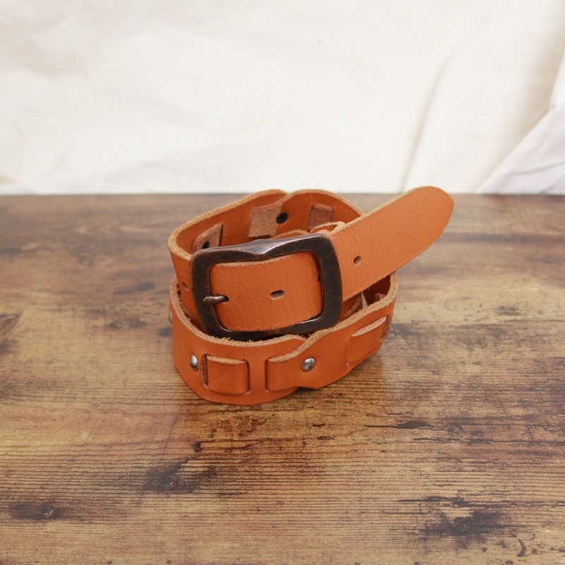 Back to Green-經典復古腰帶  亮橘 節扣 bt-18 //vintage belt - 皮帶/腰帶 - 真皮 
