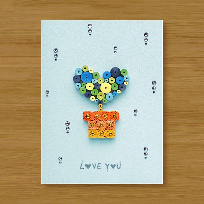 Handmade Roll Paper Card _ Love Love Potted Love You_ Powder Blue...Lover Card - Cards & Postcards - Paper Blue