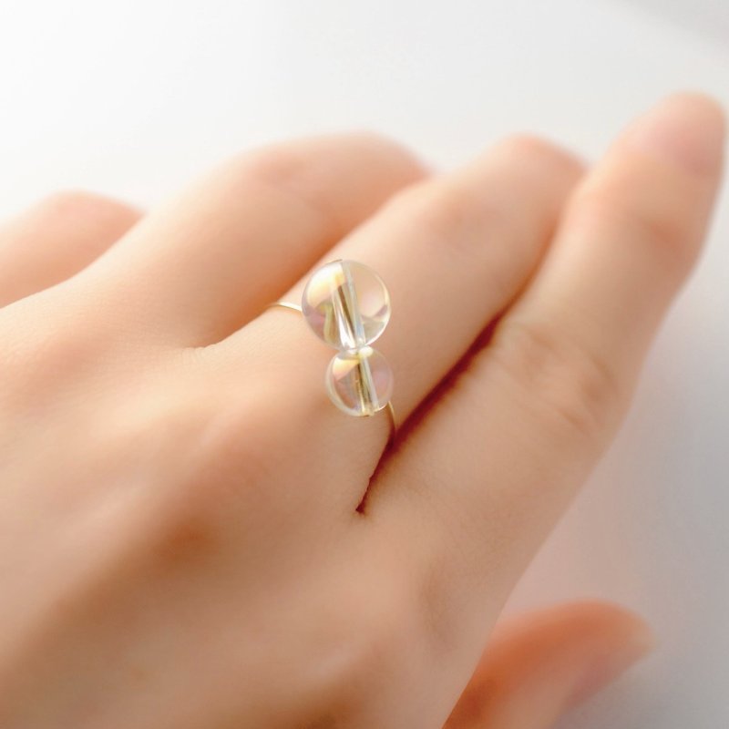 Soap Bubble Ring, Crystal, Birthday Gift, Women's, Wedding Gift, Open Ring, Free Size, Gold Color, Japanese Design, Contemporary Jewelry - แหวนทั่วไป - คริสตัล สีใส