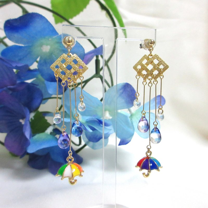 Rain and umbrella - Earrings & Clip-ons - Copper & Brass Multicolor