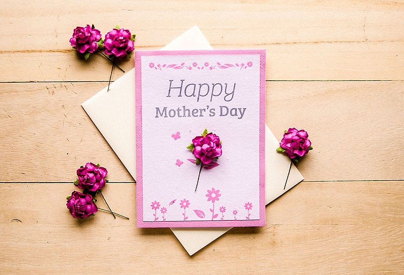 母親節 Happy Mother's Day 種子卡片 - 卡片/明信片 - 紙 粉紅色