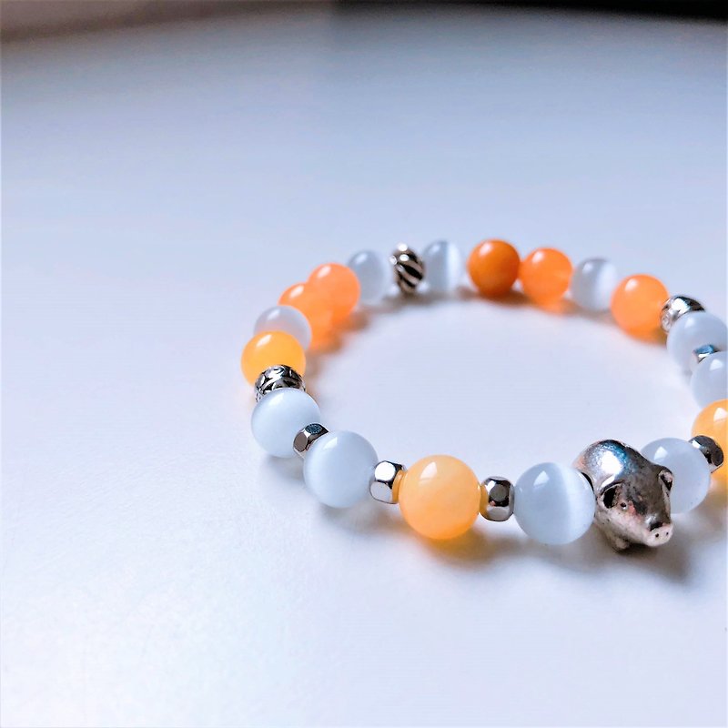 Piggy Year Chalcedony Stone Ore Bracelet - Bracelets - Gemstone Orange