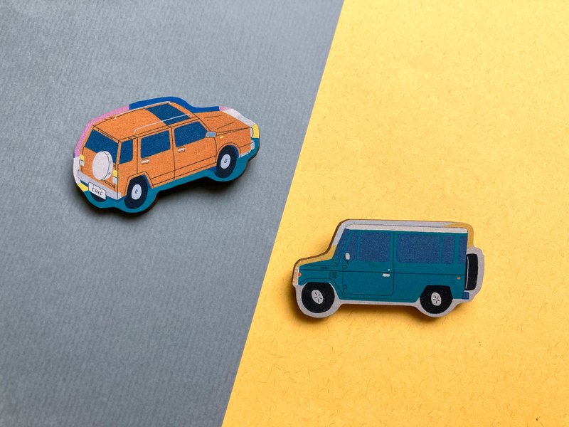 | CHIH制図所 / 摩登老車百貨店 | 木製別針/共2款 - 徽章/別針 - 木頭 多色