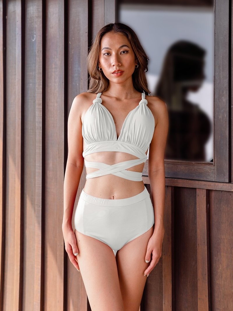 SIGNATURE INFINITY Anggun Convertible High Waist Bikini in Ivory White - Women's Swimwear - Polyester White