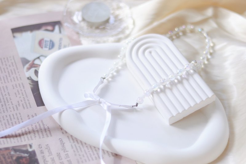 KIRAKIRA丨Ribbon style transparent Japanese bow beaded y2k necklace - สร้อยคอ - เงิน สีใส