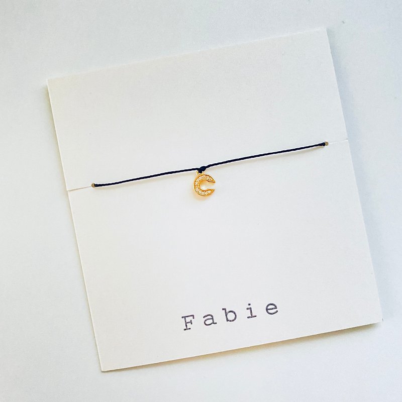 English letter C golden pendant fine silk Wax thread bracelet - Bracelets - Other Metals Gold