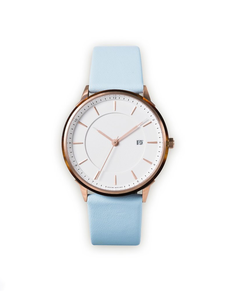 BÖRJA LW-012 玫瑰金殼白面淺藍皮錶帶 - 女裝錶 - 其他金屬 金色