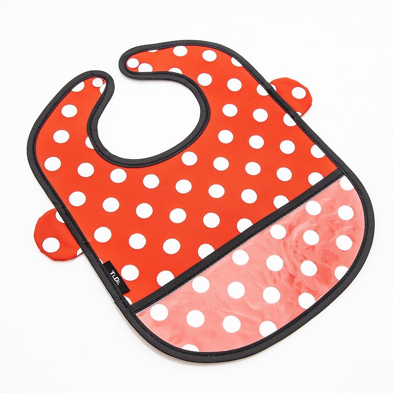 TiDi red and white dotted bear ears waterproof and leak-proof bib - Bibs - Waterproof Material Red