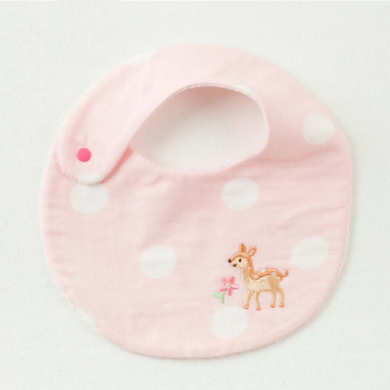 【日本妖精の森】嬰兒小鹿刺繡棉紗圍兜/新生兒紗布口水巾