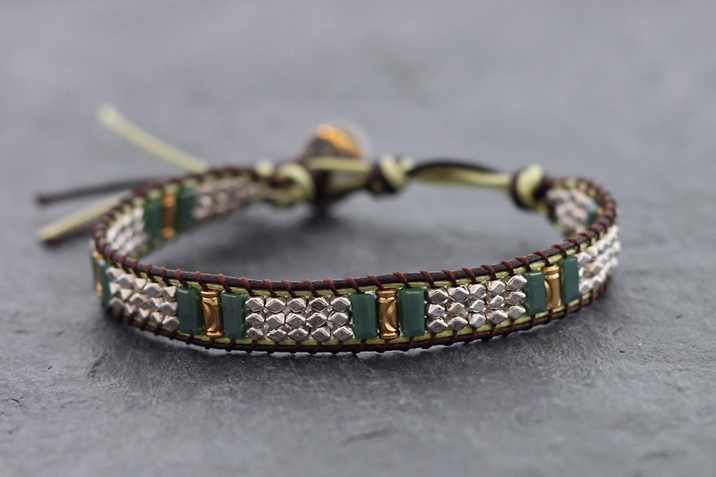 Jade Baguette Silver Faceted Beaded Bracelets - สร้อยข้อมือ - ทองแดงทองเหลือง สีเขียว