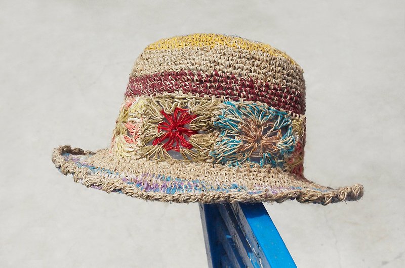 Limited number of hand-woven cotton and linen hat / weaving hat / fisherman hat / straw hat / sun hat / hook hat - play color tropical forest flower weaving - หมวก - ผ้าฝ้าย/ผ้าลินิน หลากหลายสี