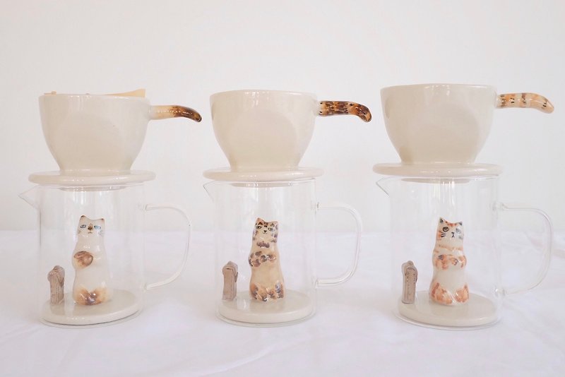 VILAN Drip coffee set | Thai cat shape - 咖啡壺/咖啡周邊 - 陶 多色