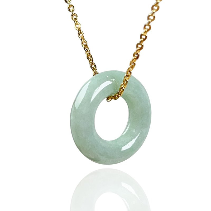 【May ‧Peace】Fruit Green Jadeite Peace Ring Necklace | Natural Burmese Jadeite A Grade | Gift - สร้อยคอ - หยก สีเขียว