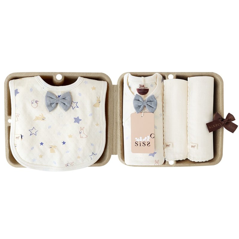 [SISSO Organic Cotton] Little Gentleman Rabbit Tencel Cotton Butterfly Bib Gift Box 3M 6M - ของขวัญวันครบรอบ - ผ้าฝ้าย/ผ้าลินิน ขาว