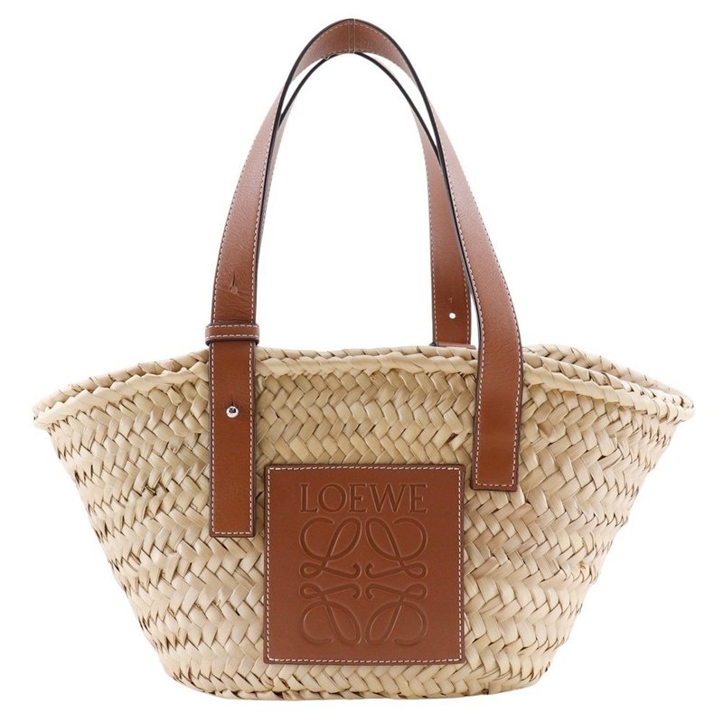 【日本直送】ロエベ LOEWE バスケットバッグ スモール トートバッグ カゴバッグ ラフィア×レザー 茶 レディース【中古】 - 手提包/手提袋 - 竹 咖啡色