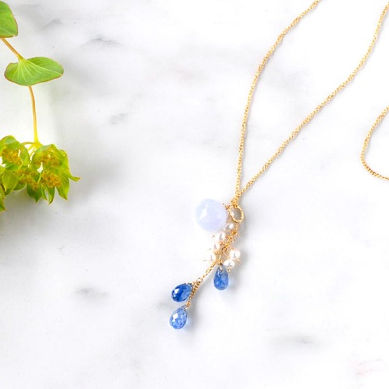 Superb Cut Natural Blue Chalcedony x Blue Kyanite Necklace 14kgf - สร้อยคอ - เครื่องเพชรพลอย 