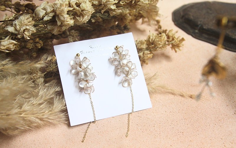 Ice Flower Pearl White Dangle Resin Ear Pin Clip-On - Earrings & Clip-ons - Other Materials White