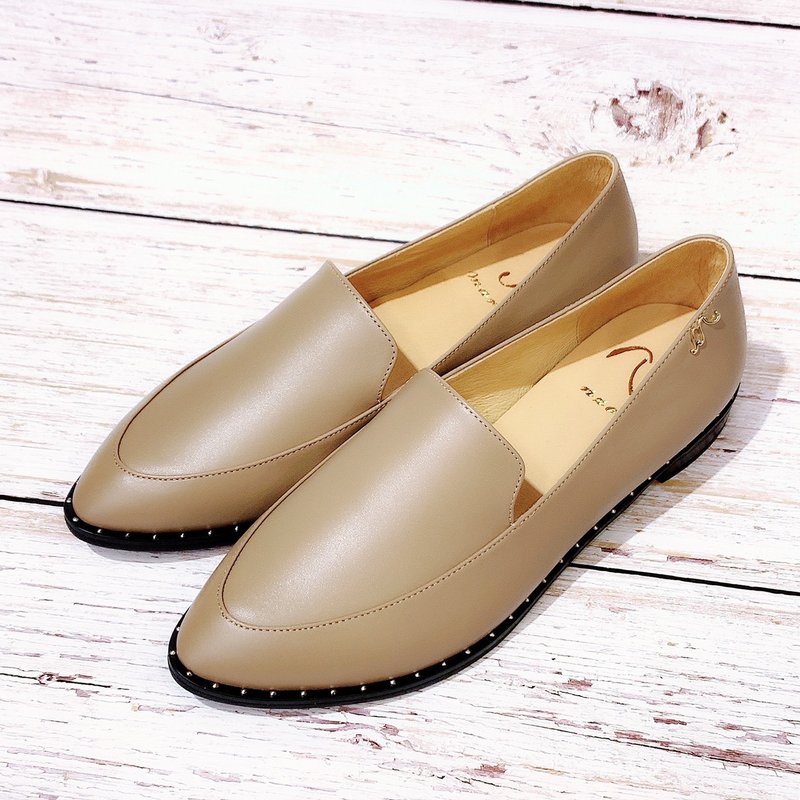 Erato-Elegant Khaki-Handmade Genuine Leather Wenqing Khaki(Customized) - Women's Oxford Shoes - Genuine Leather 
