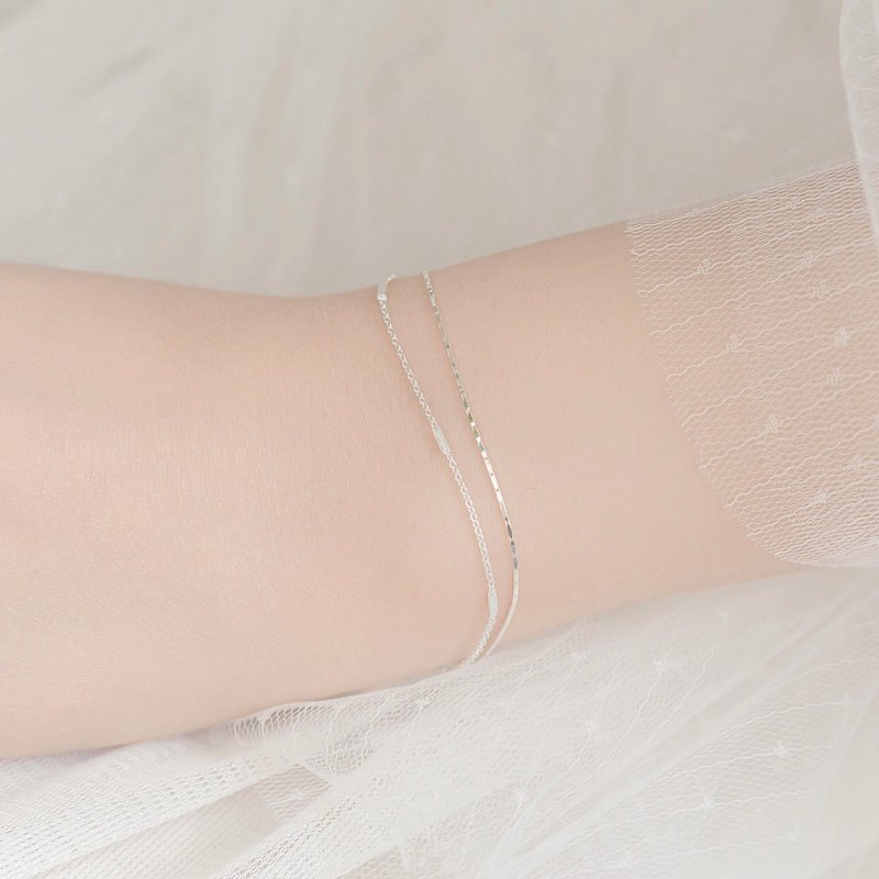 Simple straight stitching 925 sterling silver double-layer bracelet - Bracelets - Sterling Silver Silver