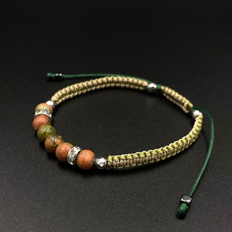 Unakite Lucky Stone Macrame Bracelet (6 pcs)(Army Green-Tan Stylish) - Bracelets - Other Materials Green