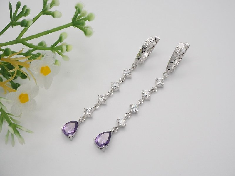 Exquisite long dangle sterling silver earring  - ต่างหู - เงินแท้ สีม่วง