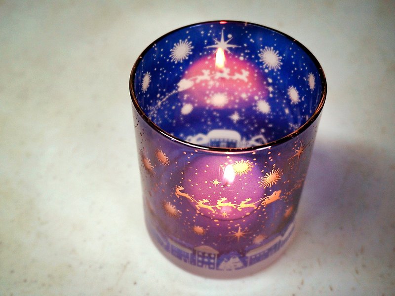 サンタと雪降る街【グラス/キャンドルホルダー】 - 香薰蠟燭/燭台 - 玻璃 藍色