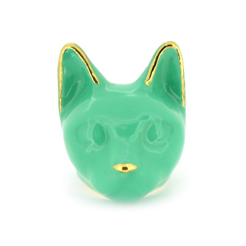Emerald Cat Ring MurMurMarch Pastel Green Enamel Cat ring Statement ring Arts - General Rings - Other Metals Green
