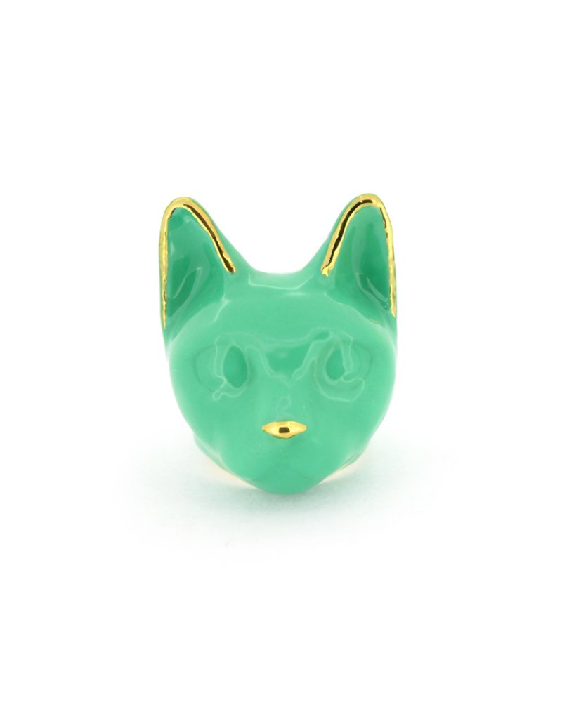 Emerald Cat Ring MurMurMarch Pastel Green Enamel Cat ring Statement ring Arts - General Rings - Other Metals Green