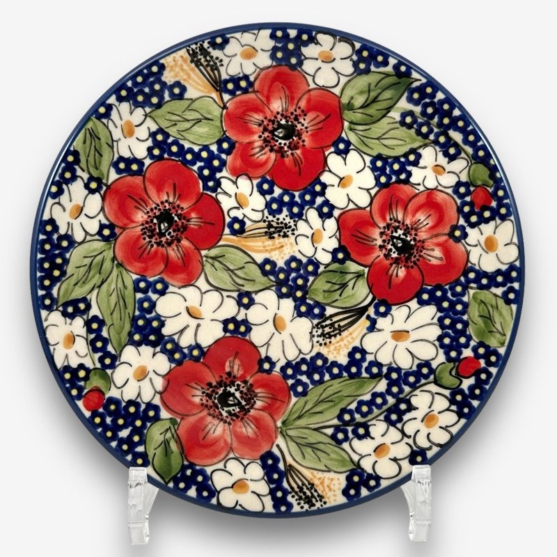 Polish hand-painted pottery - disc 18cm quiet red series designer model - จานและถาด - ดินเผา หลากหลายสี