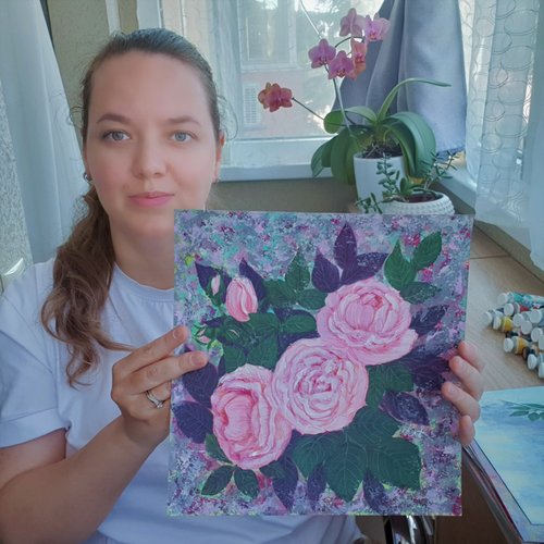 【薔薇】アクリル画 F3 静物画 絵画 水彩 花の絵 薔薇】アクリル画 F3 静物画 絵画 原画 水彩 花の絵 - メルカリ