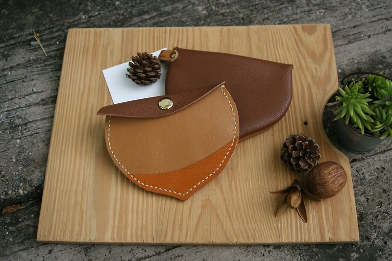 ▎Nutbrown maroon design ▎ handmade leather - chestnut purse / card pack - two color - Coin Purses - Genuine Leather Brown