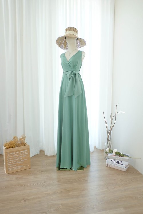 KEERATIKA Sage Green dress Maxi bridesmaid dress cocktail prom party vintage dress