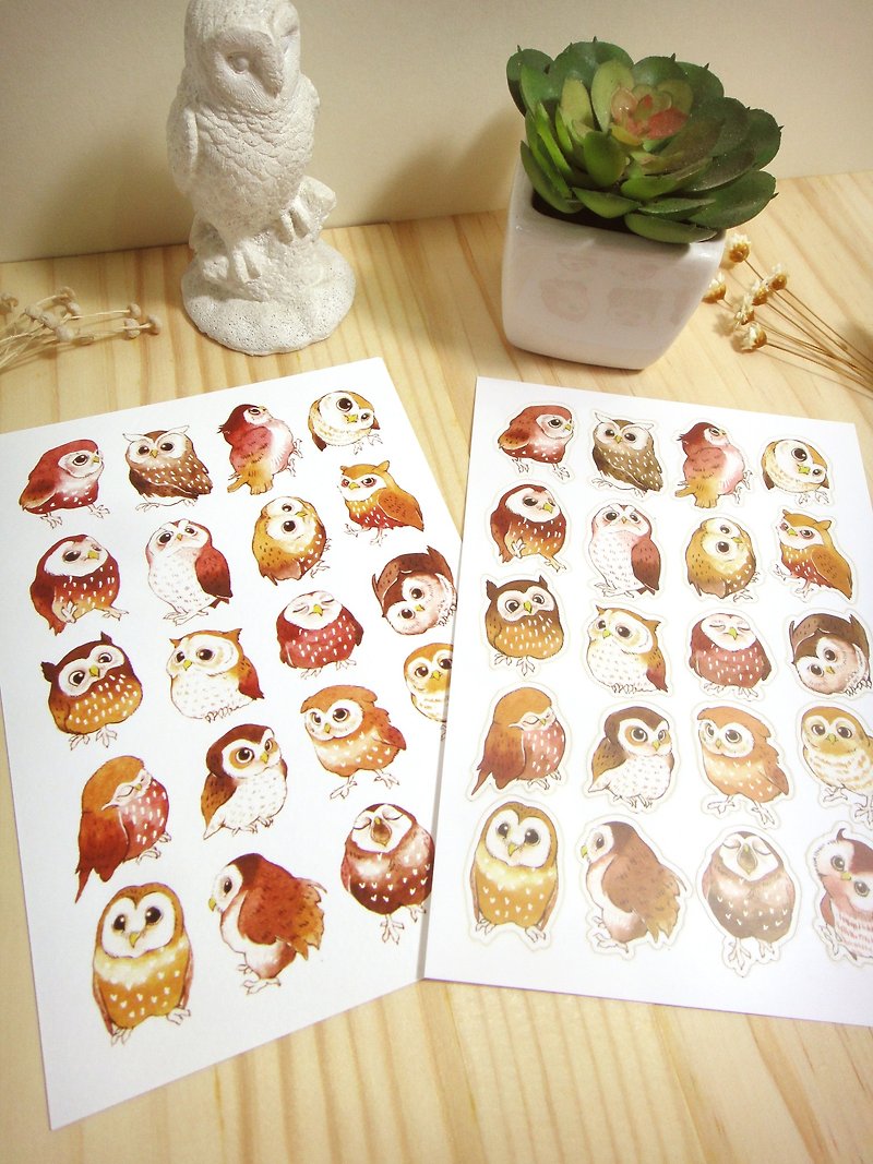 Brown owl stickers + postcard group - Cards & Postcards - Paper Multicolor