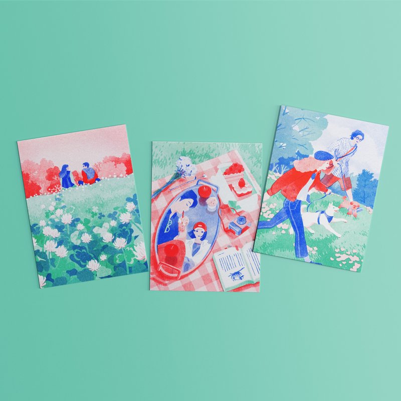 \ RAKI x 有一點混 - 孔版明信片 / 一起去野餐系列 - 卡片/明信片 - 紙 