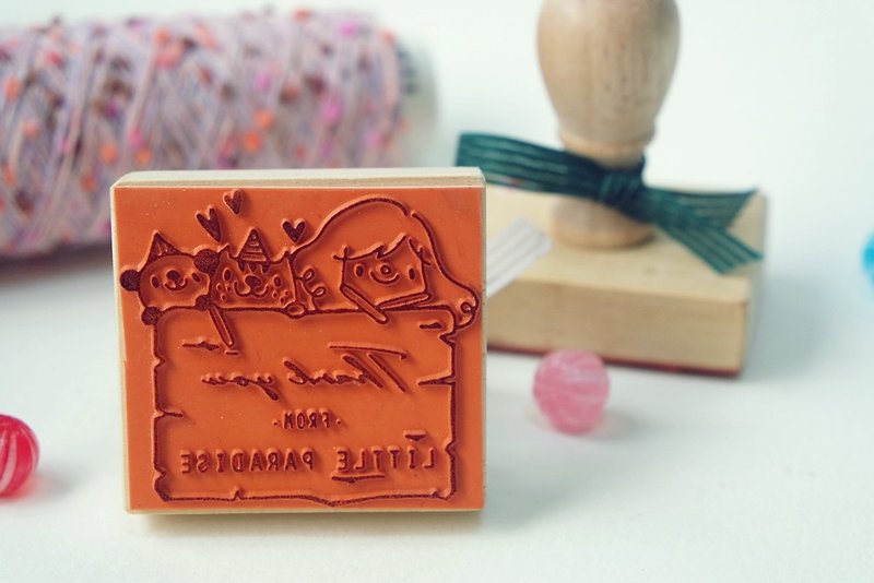 Semi-custom stamp/Happy wooden sign text handle stamp - ตราปั๊ม/สแตมป์/หมึก - พลาสติก สีส้ม
