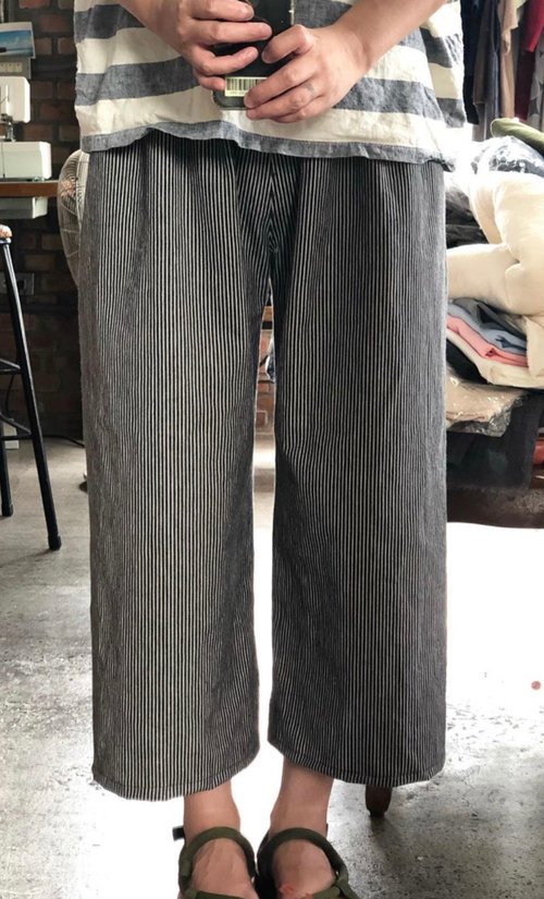 Denim washed in pounds of cotton striped wide pants