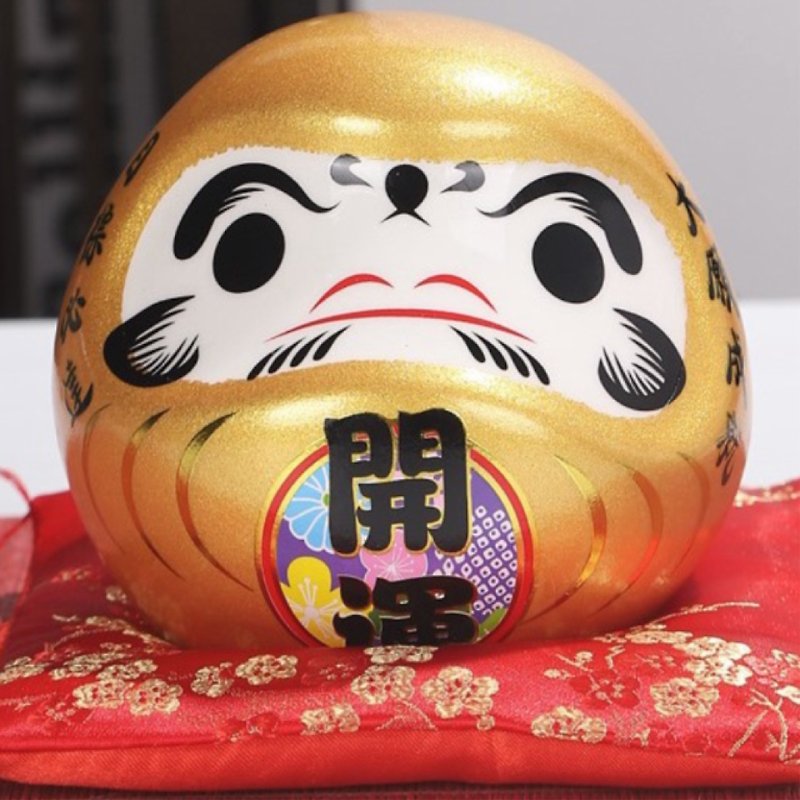 BOBEE Japanese Craft Good Luck Ceramic Daruma Piggy Bank - Limited Gold - Coin Banks - Pottery White