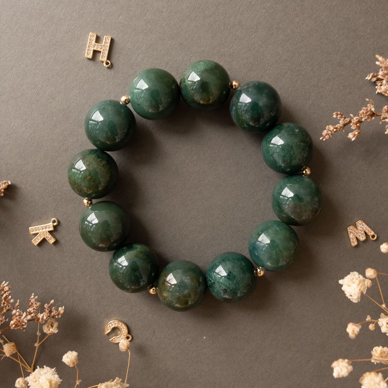 Green moss agate genuine gemstones stretch bracelet - Bracelets - Crystal Green