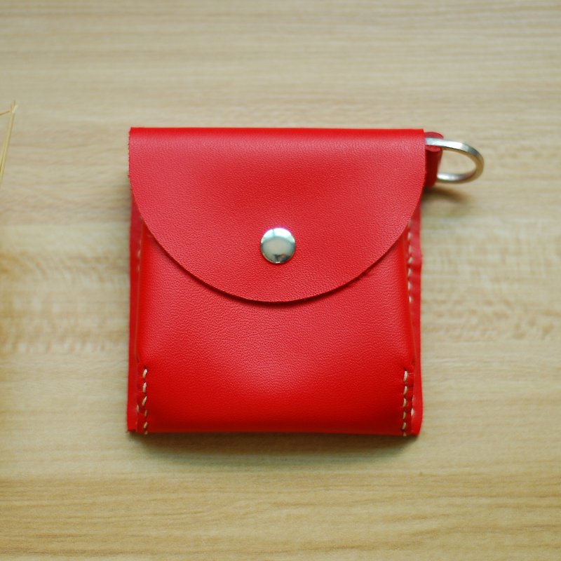 零錢小包 真皮手縫 (紅) - 散紙包 - 真皮 紅色