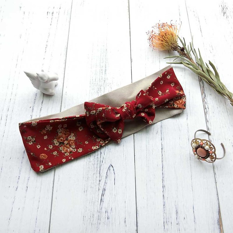[Art shell products] (wine red rose) double double hair band - Headbands - Cotton & Hemp Red