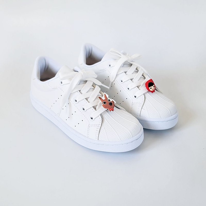 親子鞋 防潑水小白鞋 情侶鞋 小紅帽與大野狼 - 女休閒鞋/帆布鞋 - 防水材質 白色