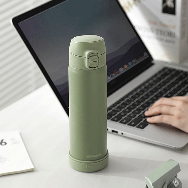 [Peacock] Morandi 550ML cold cup / thermos cup with pop-top lid for direct drinking - green - กระบอกน้ำร้อน - สแตนเลส สีเขียว