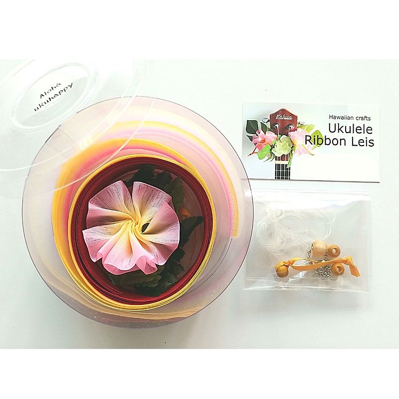 Ukulele ribbon leis DIY Kit with Tutorial | Craft Gift | Hawaiian Gift | Guitar - อุปกรณ์กีตาร์ - ผ้าฝ้าย/ผ้าลินิน สึชมพู
