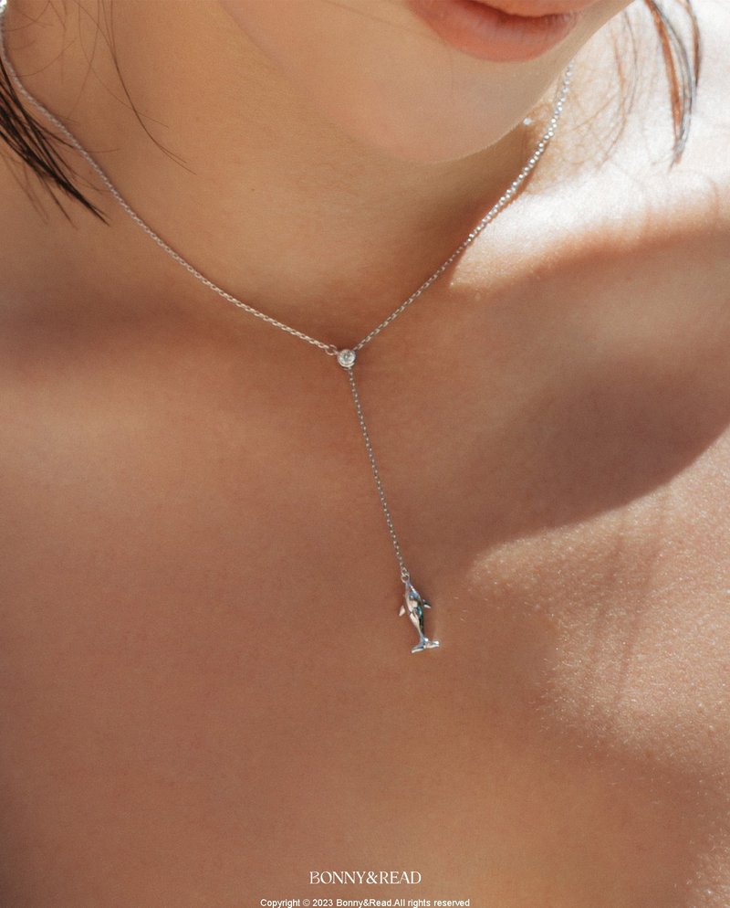 S925 Silver Dolphin Necklace - สร้อยคอ - เงินแท้ สีเงิน