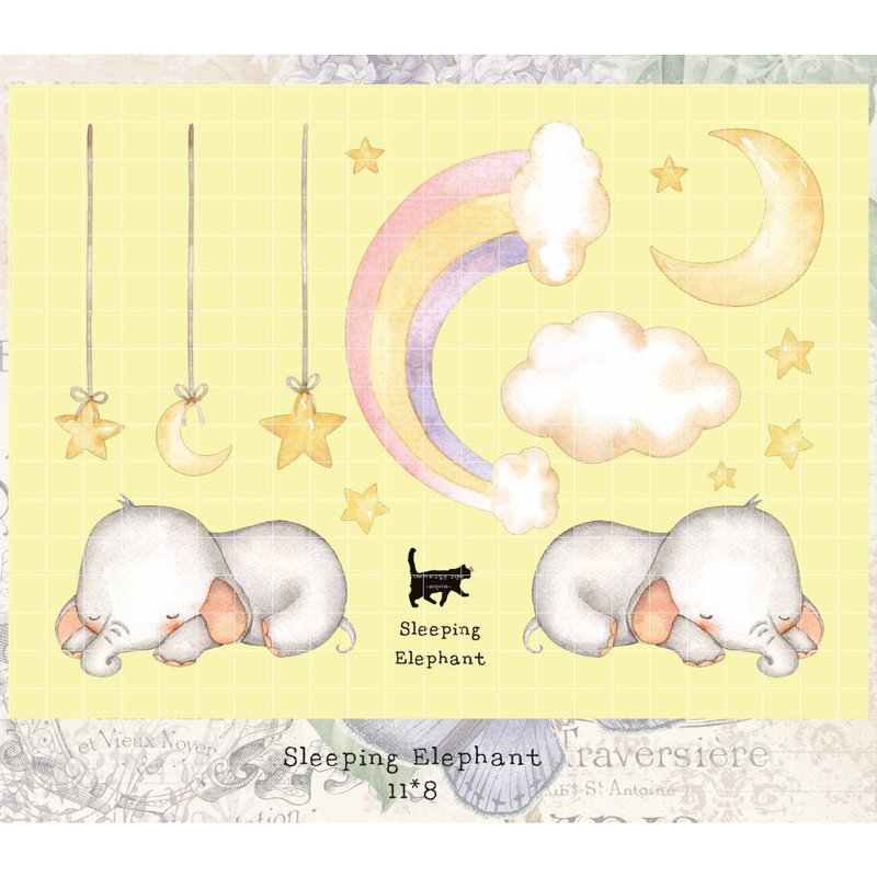 Sleeping Elephant - White Printed PET (blue lion) (suyeon) - 貼紙 - 紙 多色