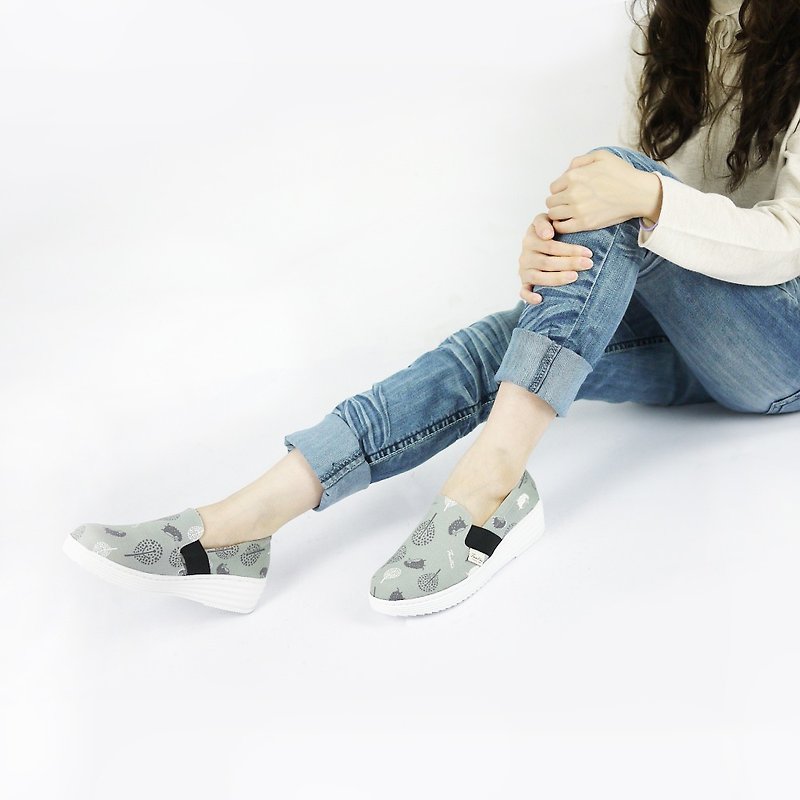 Thicken Soft Base Lazy Shoes - Jungle Hide & Seek - Lunar Grey - รองเท้าลำลองผู้หญิง - ผ้าฝ้าย/ผ้าลินิน สีเทา