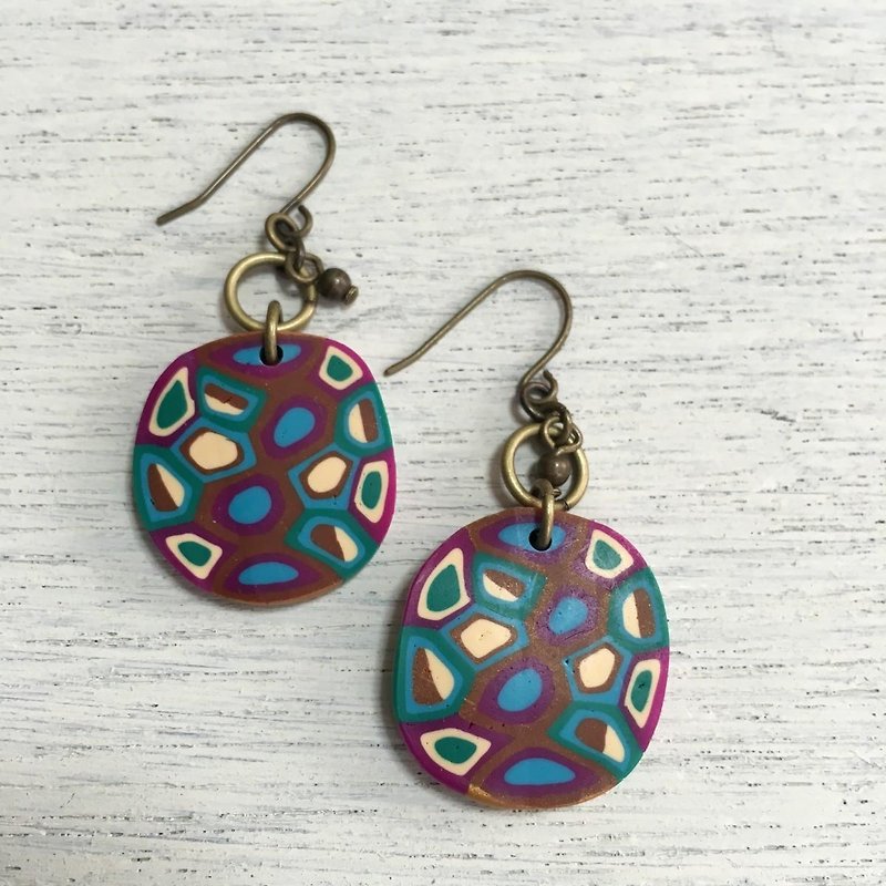 Daenpiasu purple gold turq kinari - Earrings & Clip-ons - Other Materials 
