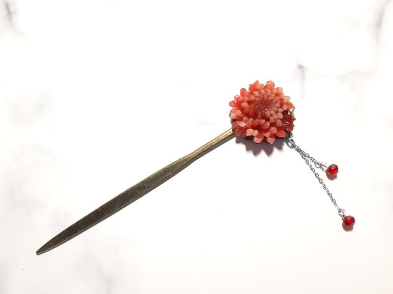 鴛鴦菊 殷紅 髮簪 或 2段彈性夾 造型 - 髮夾/髮圈 - 其他材質 紅色