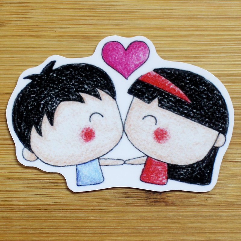 Waterproof stickers (small) _ male and female kiss - สติกเกอร์ - พลาสติก 